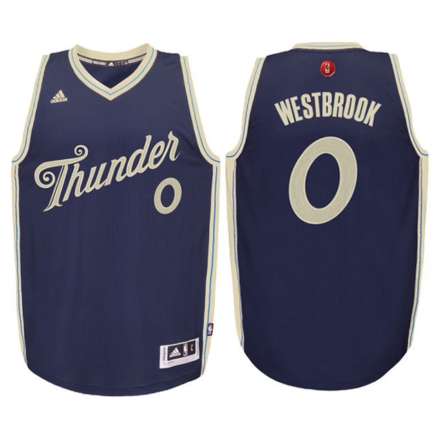 Youth Oklahoma City Thunder #0 Russell Westbrook 2015 Christmas Navy Jersey