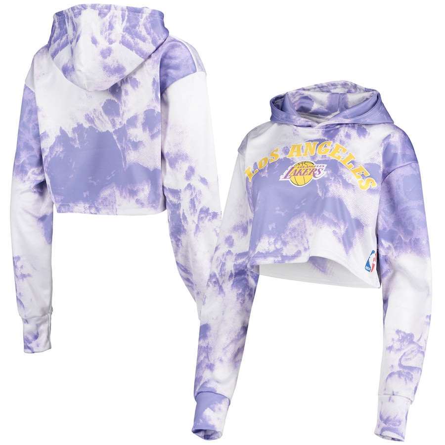 Female Los Angeles Lakers FISSL White Tie-Dye Cropped Pullover Hoodie Female Los Angeles Lakers FISSL White Tie-Dye Cropped Pullover Hoodie