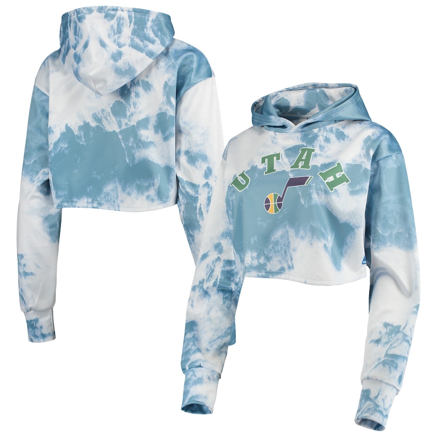 Female Utah Jazz FISSL White Tie-Dye Cropped Pullover Hoodie