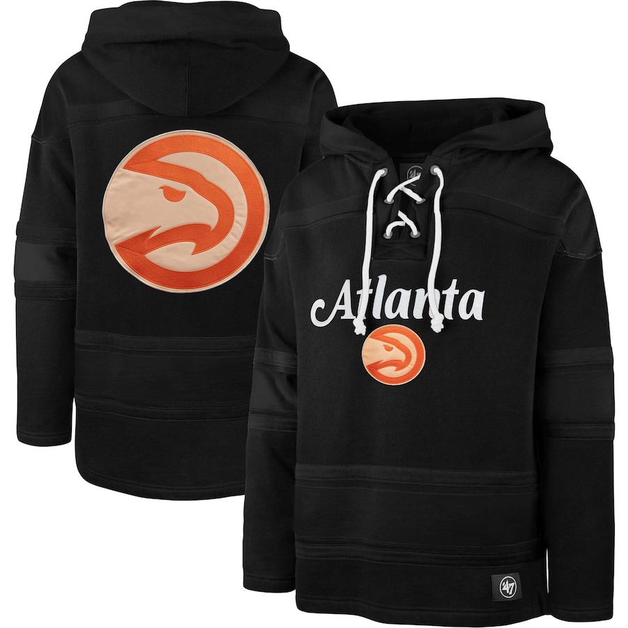 Men's Atlanta Hawks 47 Black 2022/23 Pregame MVP Lacer Pullover Hoodie - City Edition Men's Atlanta Hawks 47 Black 2022/23 Pregame MVP Lacer Pullover Hoodie - City Edition