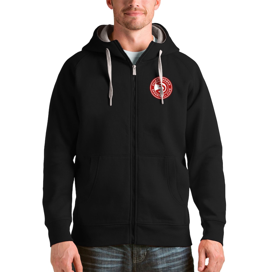 Men's Atlanta Hawks Antigua Black Logo Victory Full-Zip Hoodie Men's Atlanta Hawks Antigua Black Logo Victory Full-Zip Hoodie