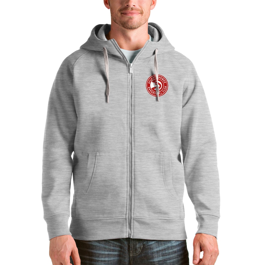 Men's Atlanta Hawks Antigua Heathered Gray Logo Victory Full-Zip Hoodie Men's Atlanta Hawks Antigua Heathered Gray Logo Victory Full-Zip Hoodie