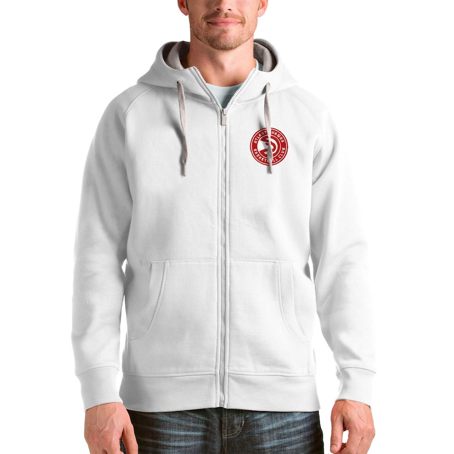 Men's Atlanta Hawks Antigua White Logo Victory Full-Zip Hoodie Men's Atlanta Hawks Antigua White Logo Victory Full-Zip Hoodie
