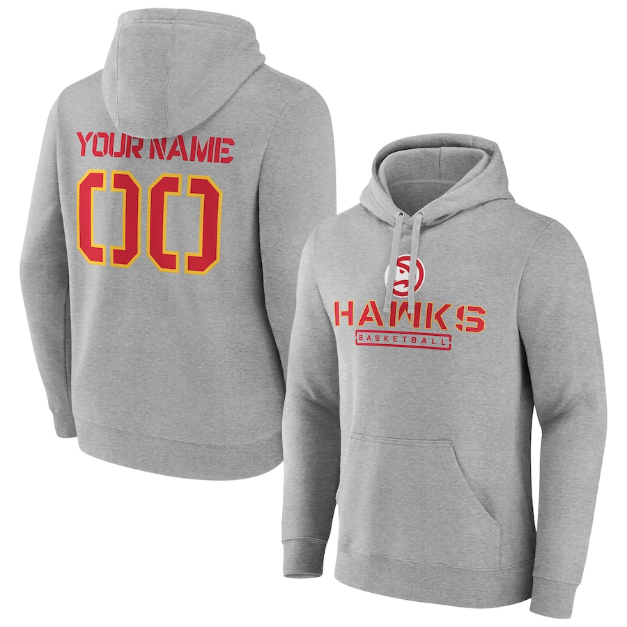 Men's Customize Atlanta Hawks Gray Personalized Evanston Stencil Pullover Hoodie Men's Customize Atlanta Hawks Gray Personalized Evanston Stencil Pullover Hoodie