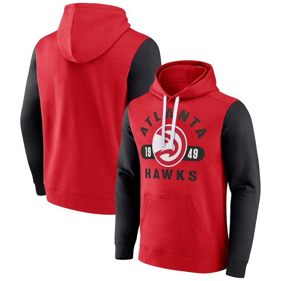Men's Atlanta Hawks Red/Black Attack Colorblock Pullover Hoodie Men's Atlanta Hawks Red/Black Attack Colorblock Pullover Hoodie