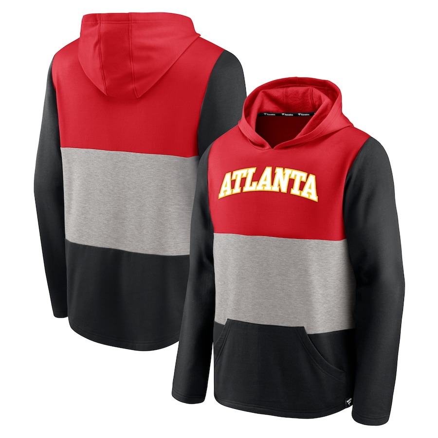 Men's Atlanta Hawks Red/Black Linear Logo Comfy Colorblock Tri-Blend Pullover Hoodie Men's Atlanta Hawks Red/Black Linear Logo Comfy Colorblock Tri-Blend Pullover Hoodie