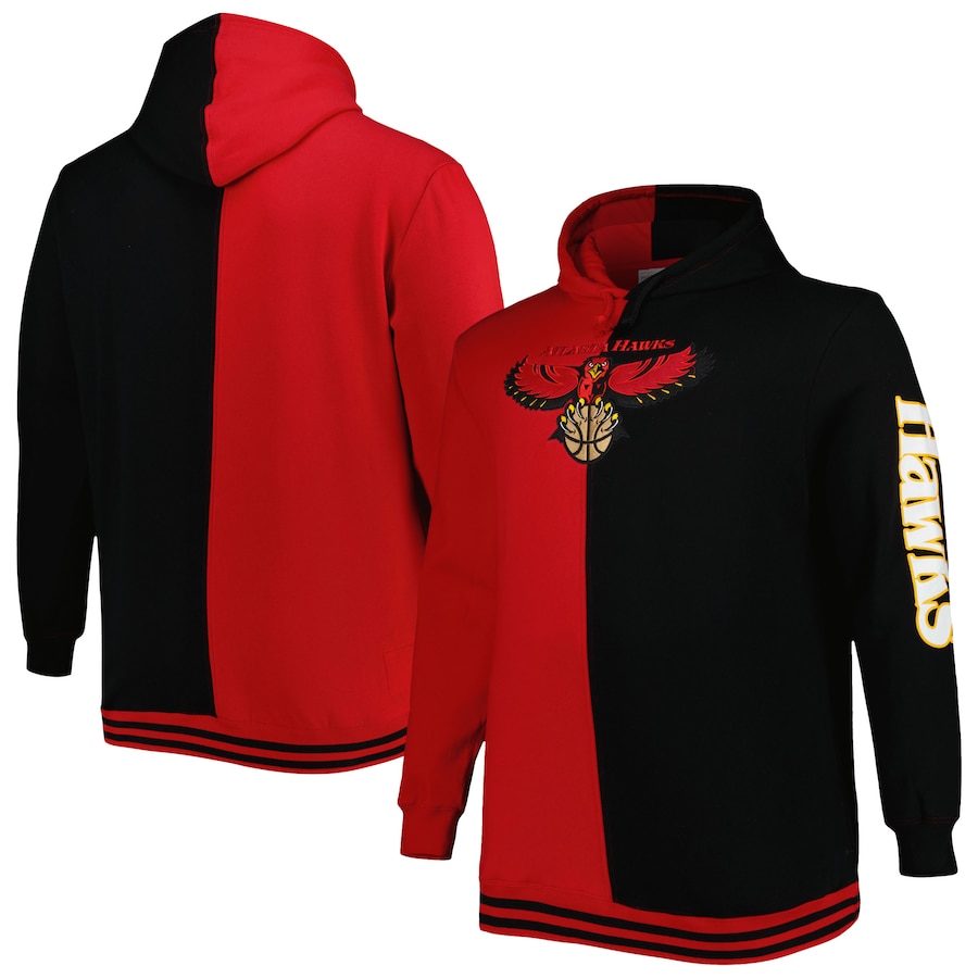Men's Atlanta Hawks Mitchell & Ness Red/Black Big & Tall Hardwood Classics Split Pullover Hoodie Men's Atlanta Hawks Mitchell & Ness Red/Black Big & Tall Hardwood Classics Split Pullover Hoodie