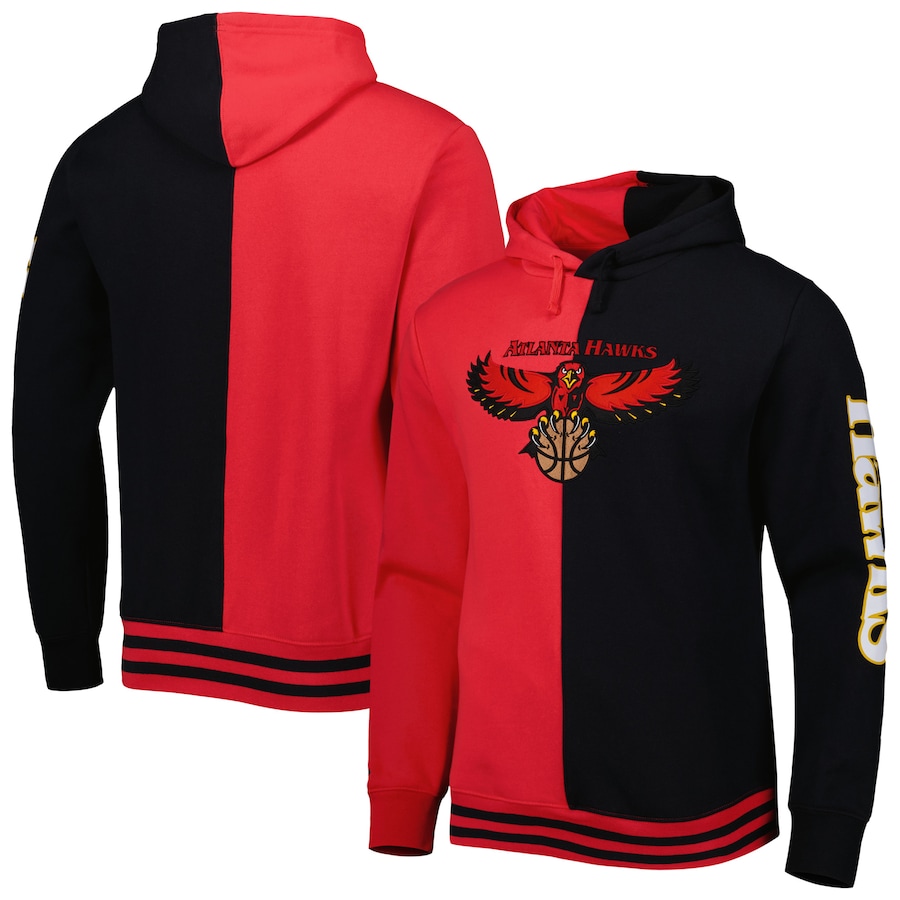 Men's Atlanta Hawks Mitchell & Ness Red/Black Hardwood Classics Split Pullover Hoodie Men's Atlanta Hawks Mitchell & Ness Red/Black Hardwood Classics Split Pullover Hoodie