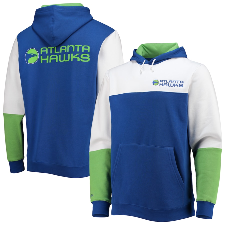 Men's Atlanta Hawks Mitchell & Ness Royal Hardwood Classics Fusion 2.0 Colorblock Pullover Hoodie Men's Atlanta Hawks Mitchell & Ness Royal Hardwood Classics Fusion 2.0 Colorblock Pullover Hoodie