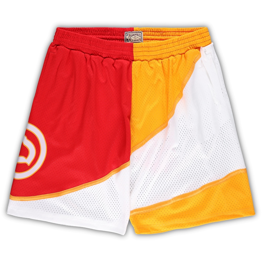 Men's Atlanta Hawks Mitchell & Ness Yellow/Red Big & Tall Hardwood Classics Split Swingman Shorts