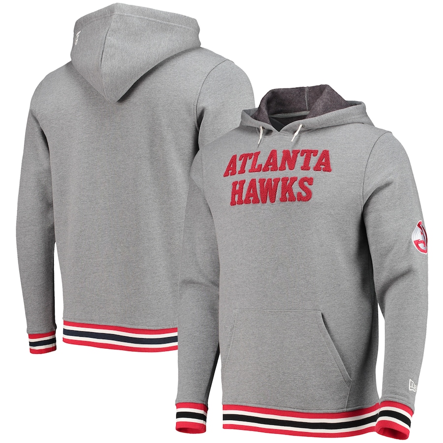 Men's Atlanta Hawks New Era Heathered Gray Wordmark Pullover Hoodie Men's Atlanta Hawks New Era Heathered Gray Wordmark Pullover Hoodie