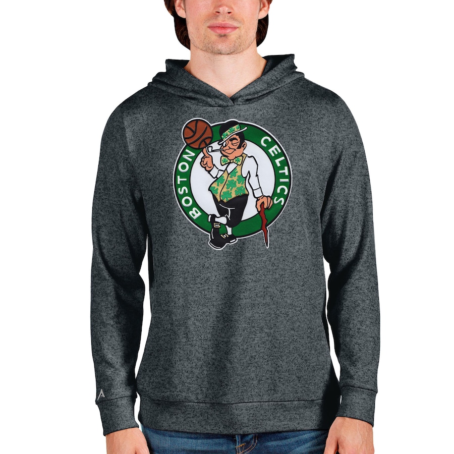 Men's Boston Celtics Antigua Charcoal Logo Absolute Pullover Hoodie Men's Boston Celtics Antigua Charcoal Logo Absolute Pullover Hoodie
