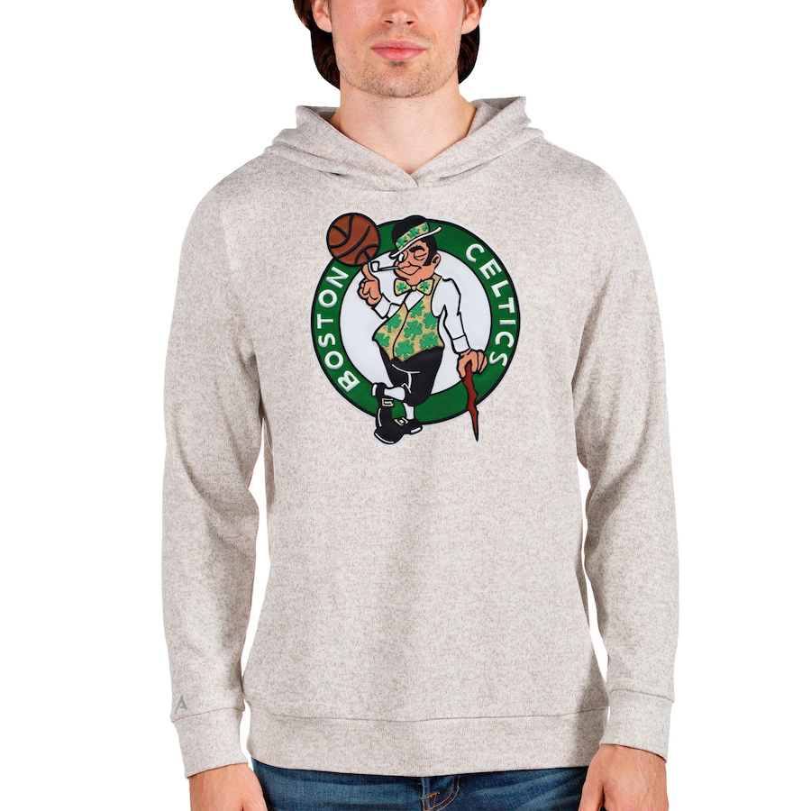 Men's Boston Celtics Antigua Cream Logo Absolute Pullover Hoodie Men's Boston Celtics Antigua Cream Logo Absolute Pullover Hoodie