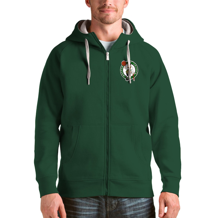 Men's Boston Celtics Antigua Hunter Green Logo Victory Full-Zip Hoodie