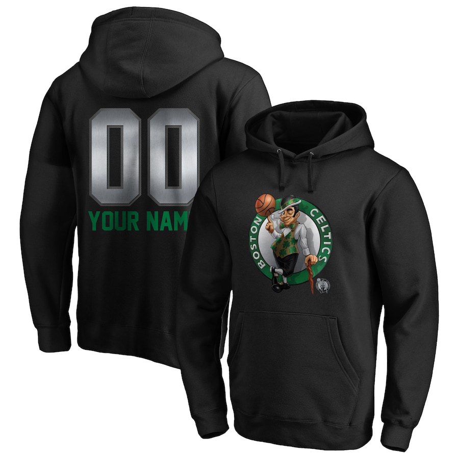 Men's Customize Boston Celtics Black Midnight Mascot Personalized Name & Number Pullover Hoodie Men's Customize Boston Celtics Black Midnight Mascot Personalized Name & Number Pullover Hoodie