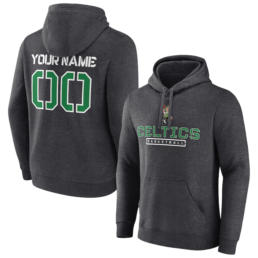 Men's Customize Boston Celtics Charcoal Personalized Evanston Stencil Pullover Hoodie Men's Customize Boston Celtics Charcoal Personalized Evanston Stencil Pullover Hoodie