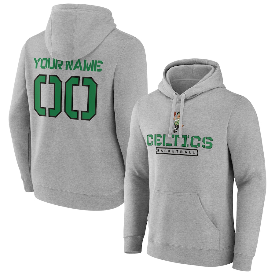 Men's Customize Boston Celtics Gray Personalized Evanston Stencil Pullover Hoodie Men's Customize Boston Celtics Gray Personalized Evanston Stencil Pullover Hoodie