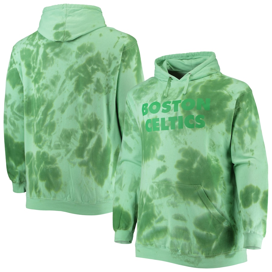 Men's Boston Celtics Kelly Green Big & Tall Wordmark Cloud Dye Pullover Hoodie