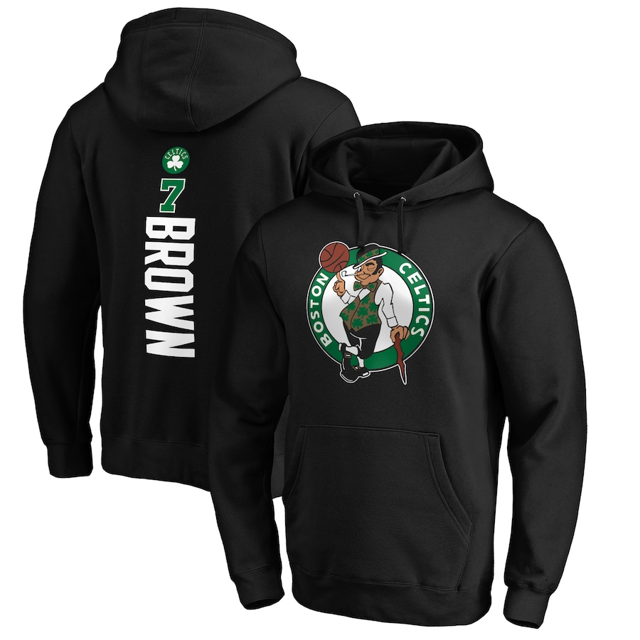 Men's Boston Celtics Jaylen Brown Black Playmaker Name & Number Pullover Hoodie