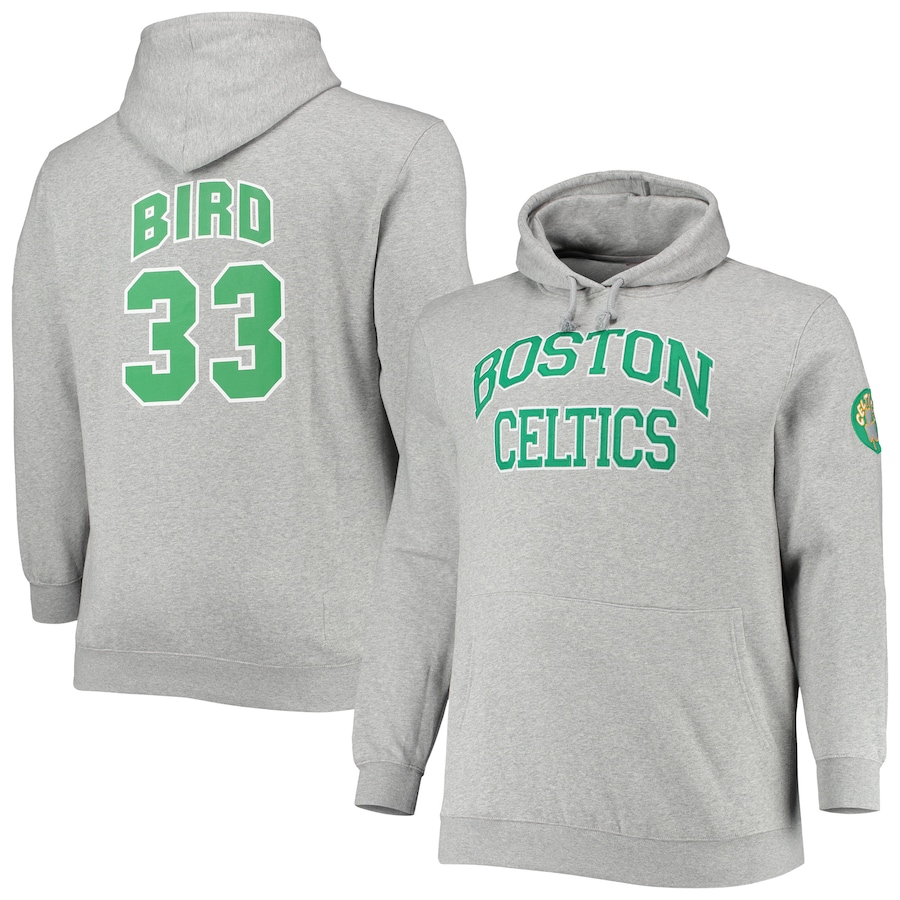 Men's Boston Celtics Larry Bird Mitchell & Ness Heathered Gray Big & Tall Name & Number Pullover Hoodie