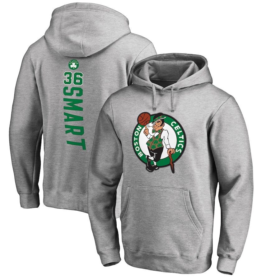 Men's Boston Celtics Marcus Smart Heathered Gray Backer Name and Number Pullover Hoodie