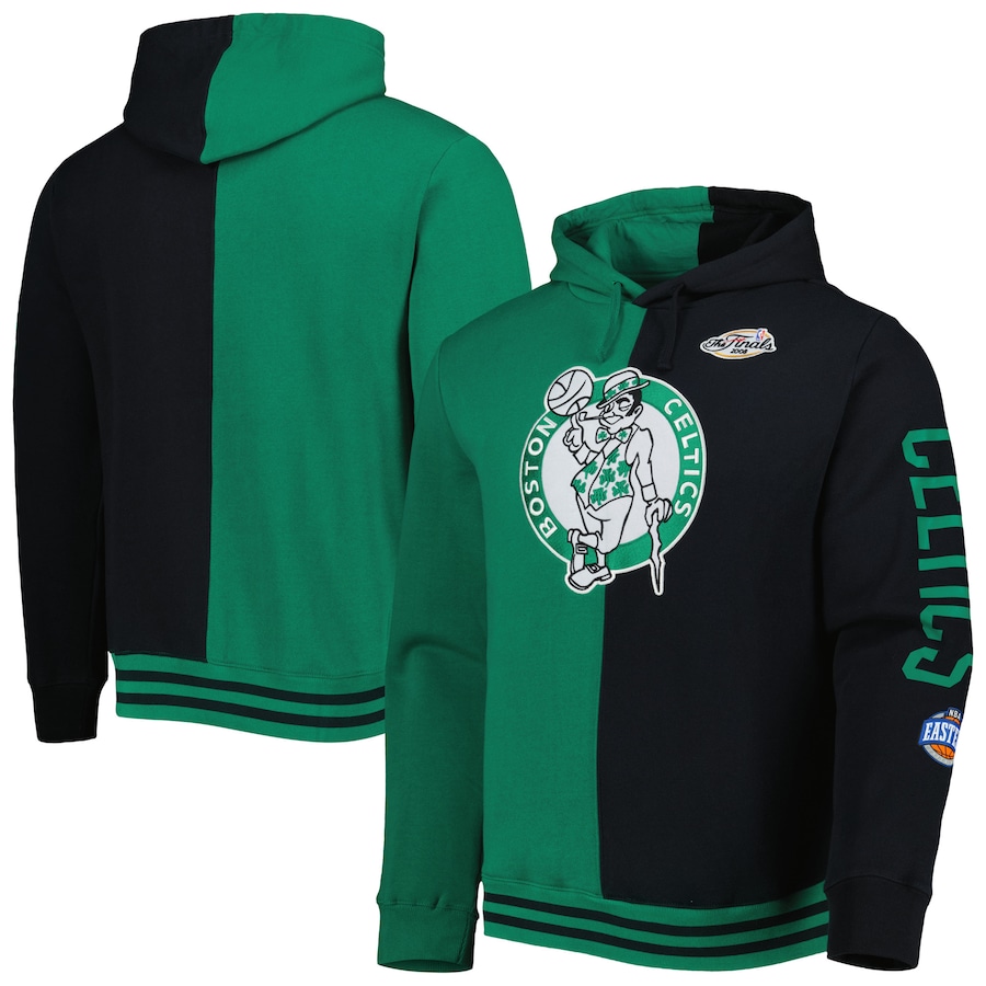 Men's Boston Celtics Mitchell & Ness Kelly Green/Black Hardwood Classics Split Pullover Hoodie
