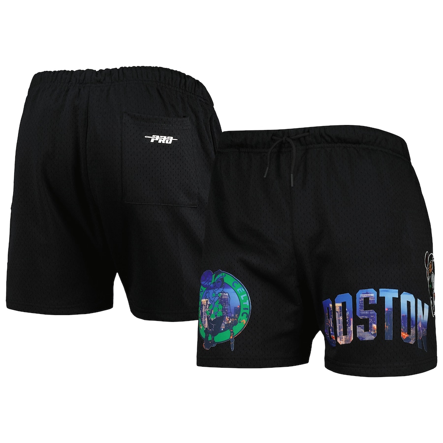 Men's Boston Celtics Pro Standard Black City Scape Mesh Shorts