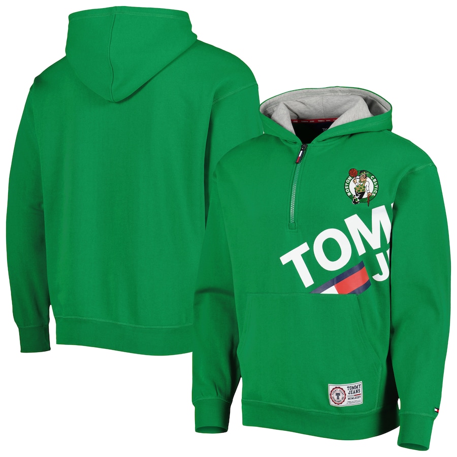 Men's Boston Celtics Tommy Jeans Kelly Green Bernard Half-Zip Hoodie