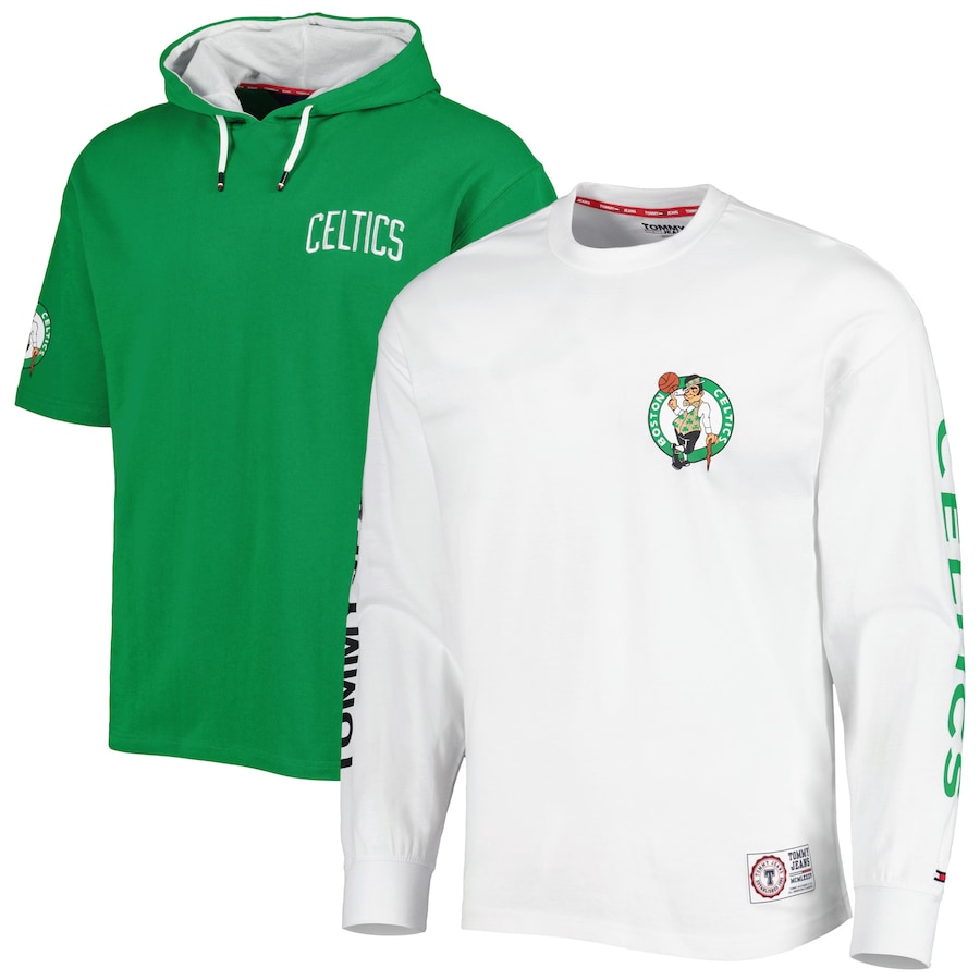 Men's Boston Celtics Tommy Jeans Kelly Green/White Matthew 2-In-1 T-Shirt & Hoodie Combo Set