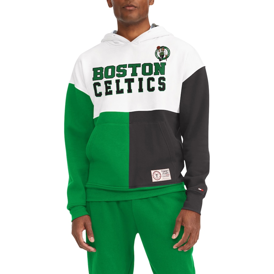 Men's Boston Celtics Tommy Jeans White/Green Andrew Split Pullover Hoodie Men's Boston Celtics Tommy Jeans White/Green Andrew Split Pullover Hoodie