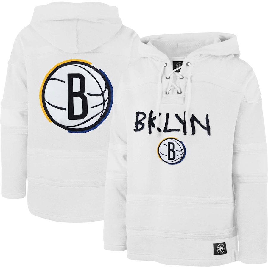 Men's Brooklyn Nets 47 White 2022/23 Pregame MVP Lacer Pullover Hoodie - City Edition