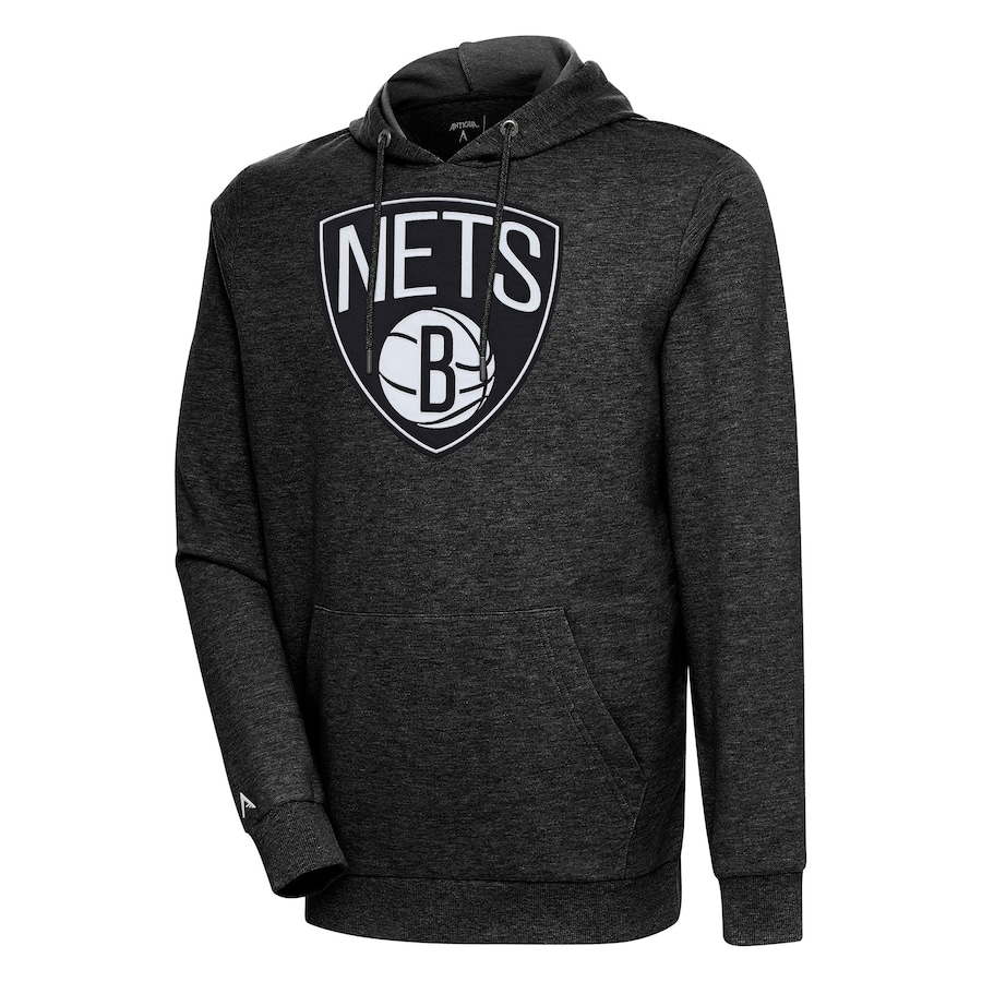 Men's Brooklyn Nets Antigua Heather Black Action Pullover Hoodie