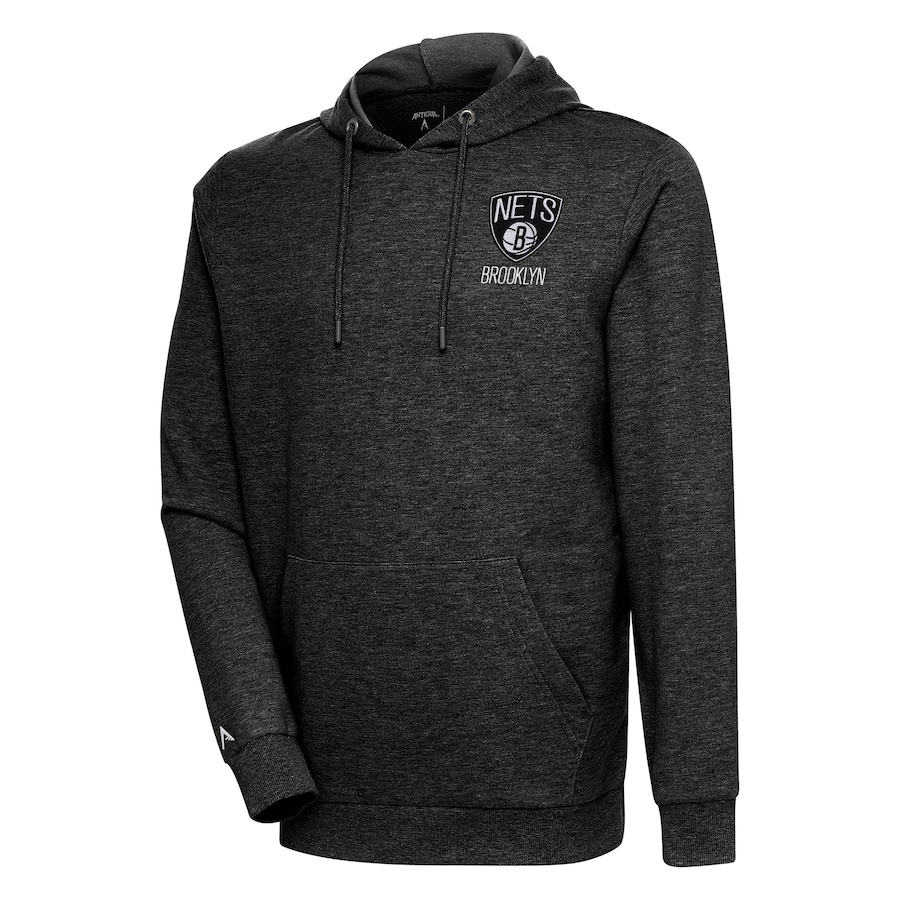 Men's Brooklyn Nets Antigua Heather Black Action Pullover Hoodie