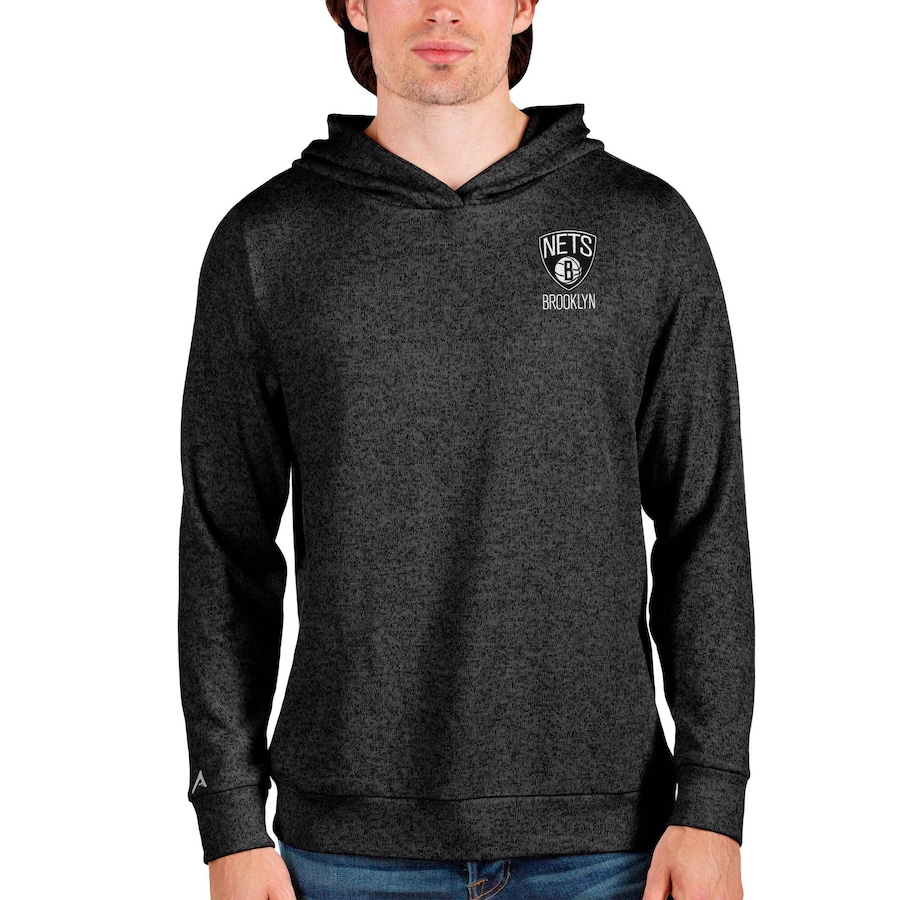 Men's Brooklyn Nets Antigua Heathered Black Absolute Pullover Hoodie