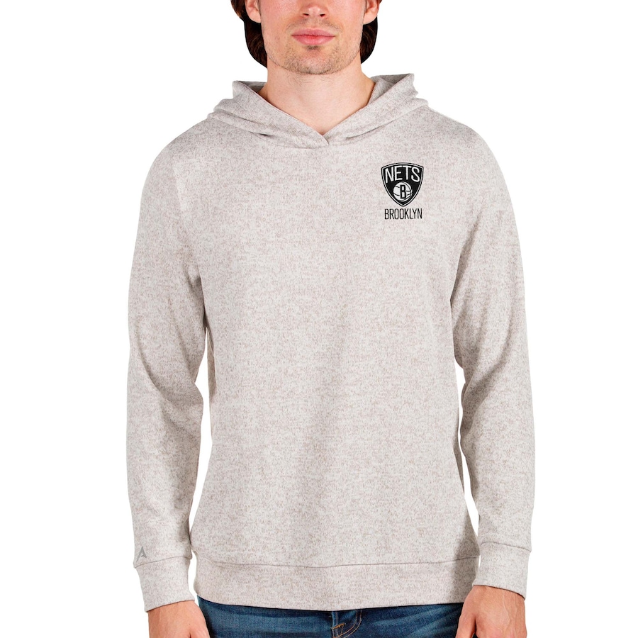 Men's Brooklyn Nets Antigua Oatmeal Absolute Pullover Hoodie