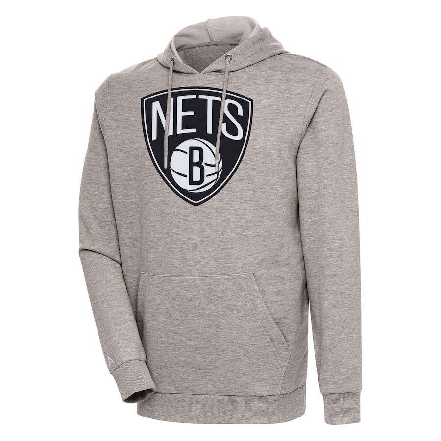 Men's Brooklyn Nets Antigua Oatmeal Action Pullover Hoodie