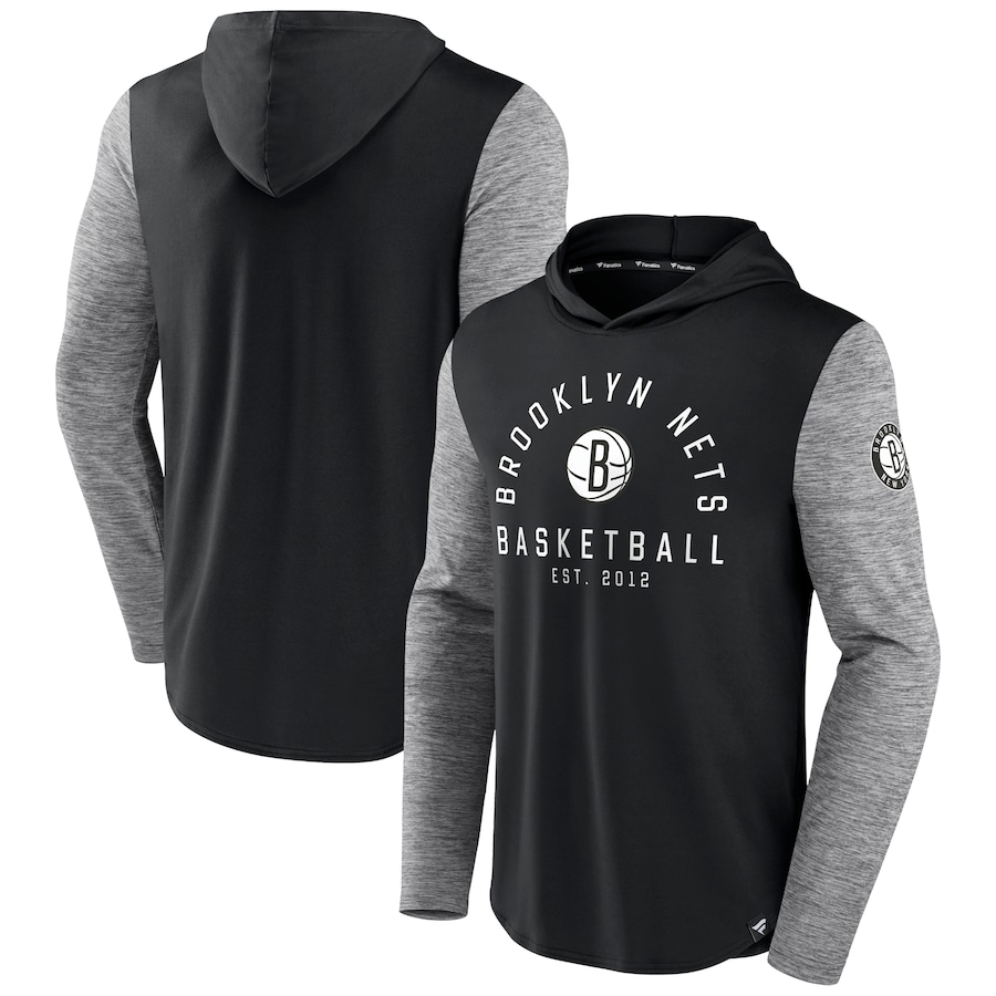 Men's Brooklyn Nets Black/Heathered Charcoal Deep Rotation Performance Pullover Hoodie