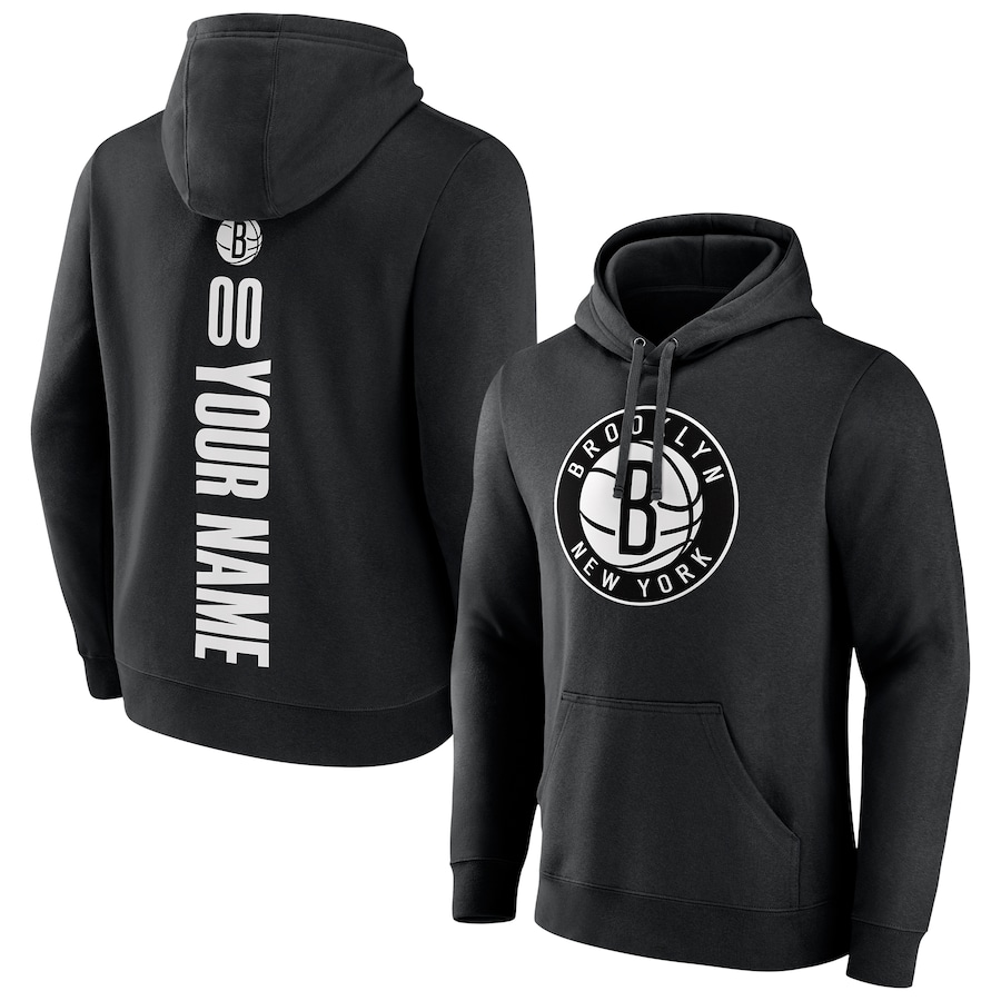 Men's Customize Brooklyn Nets Black Playmaker Personalized Name & Number Pullover Hoodie Men's Customize Brooklyn Nets Black Playmaker Personalized Name & Number Pullover Hoodie