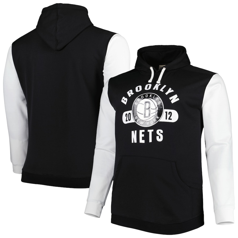Men's Brooklyn Nets Black/White Big & Tall Bold Attack Pullover Hoodie