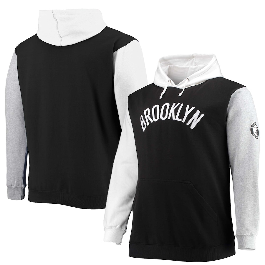Men's Brooklyn Nets Black/White Big & Tall Double Contrast Pullover Hoodie Men's Brooklyn Nets Black/White Big & Tall Double Contrast Pullover Hoodie