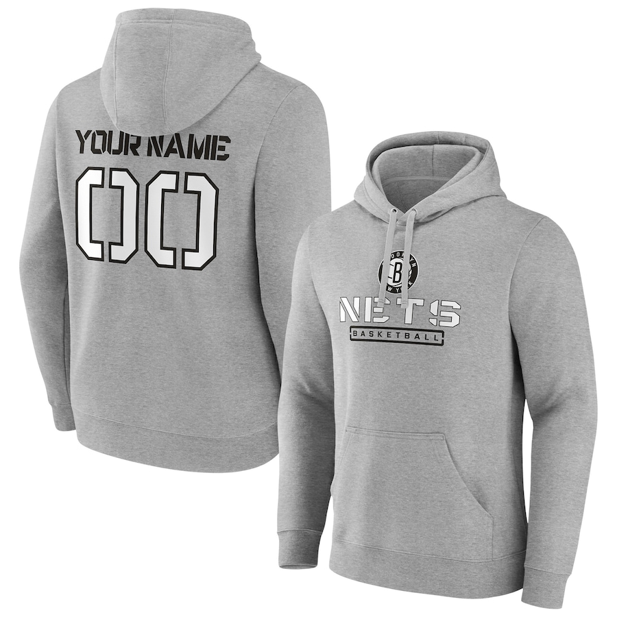 Men's Customize Brooklyn Nets Gray Personalized Evanston Stencil Pullover Hoodie Men's Customize Brooklyn Nets Gray Personalized Evanston Stencil Pullover Hoodie