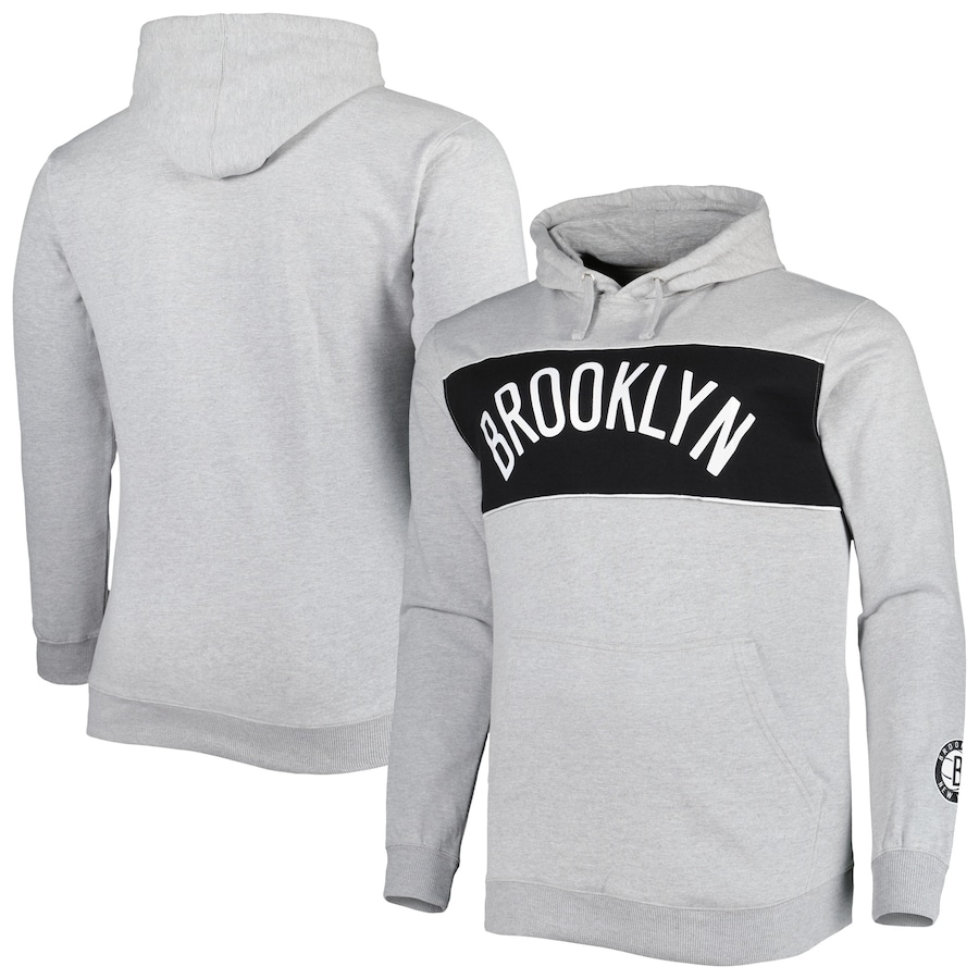 Men's Brooklyn Nets Heather Gray Big & Tall Wordmark Pullover Hoodie