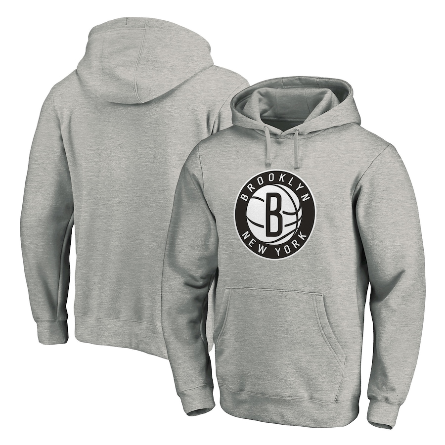 Men's Brooklyn Nets Heather Gray Team Primary Logo Fitted Pullover Hoodie