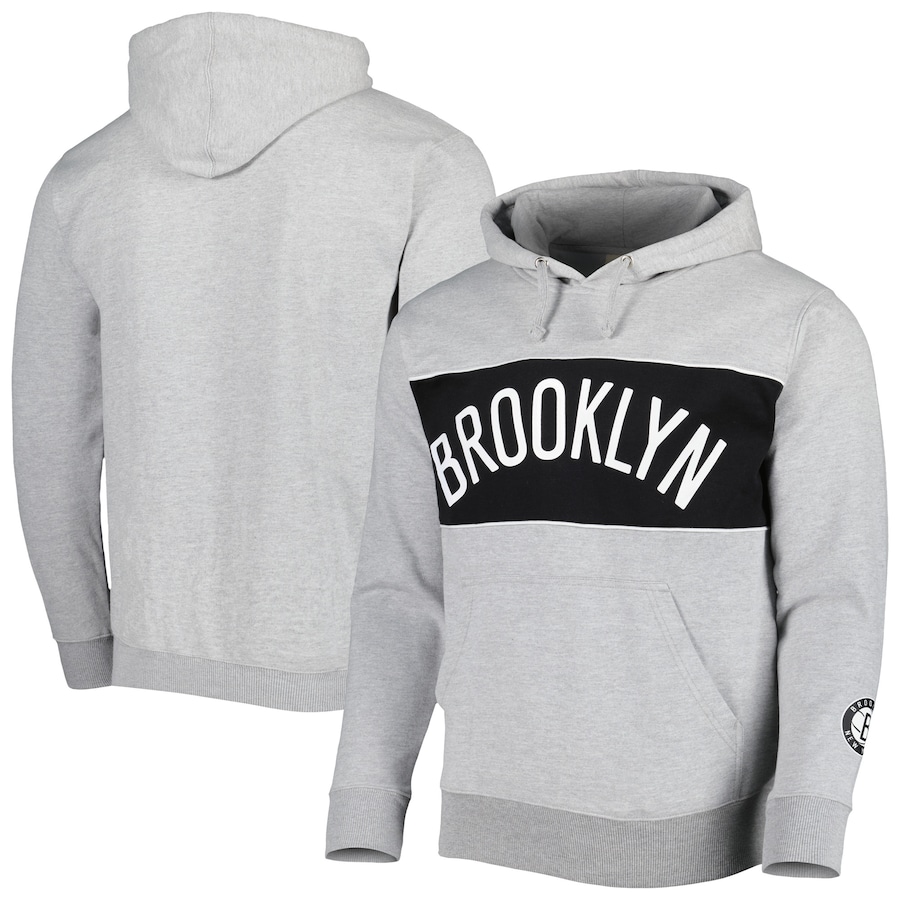 Men's Brooklyn Nets Heather Gray Wordmark French Terry Pullover Hoodie