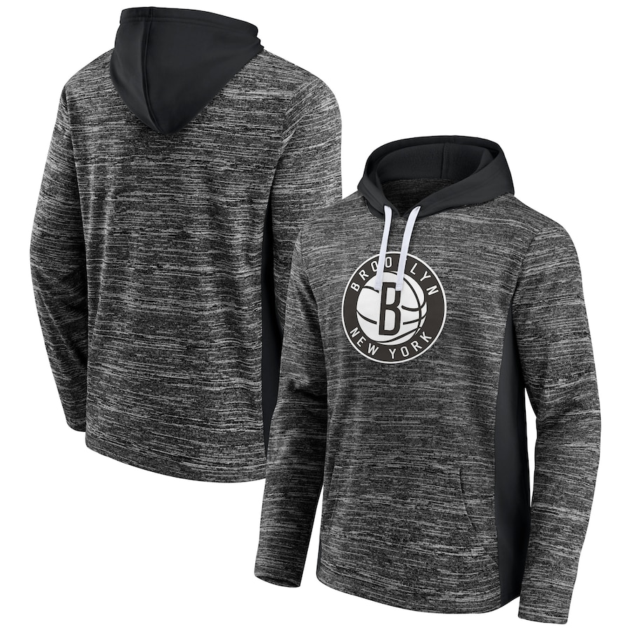 Men's Brooklyn Nets Heathered Charcoal/Black Instant Replay Colorblocked Pullover Hoodie