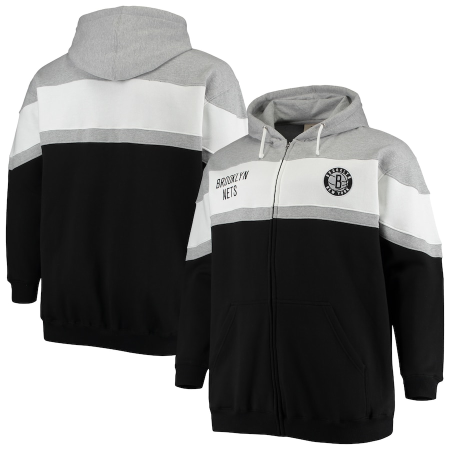 Men's Brooklyn Nets Heathered Gray/Black Big & Tall Colorblock Wordmark Tripod Full-Zip Hoodie Men's Brooklyn Nets Heathered Gray/Black Big & Tall Colorblock Wordmark Tripod Full-Zip Hoodie