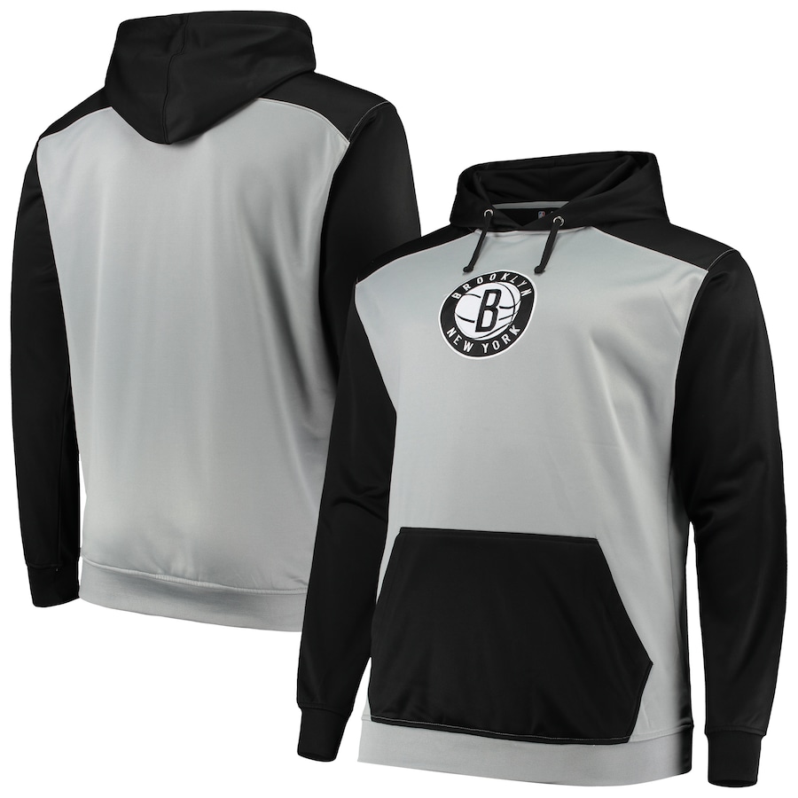 Men's Brooklyn Nets Gray/Black Colorblock Raglan Pouch Pullover Hoodie Men's Brooklyn Nets Gray/Black Colorblock Raglan Pouch Pullover Hoodie