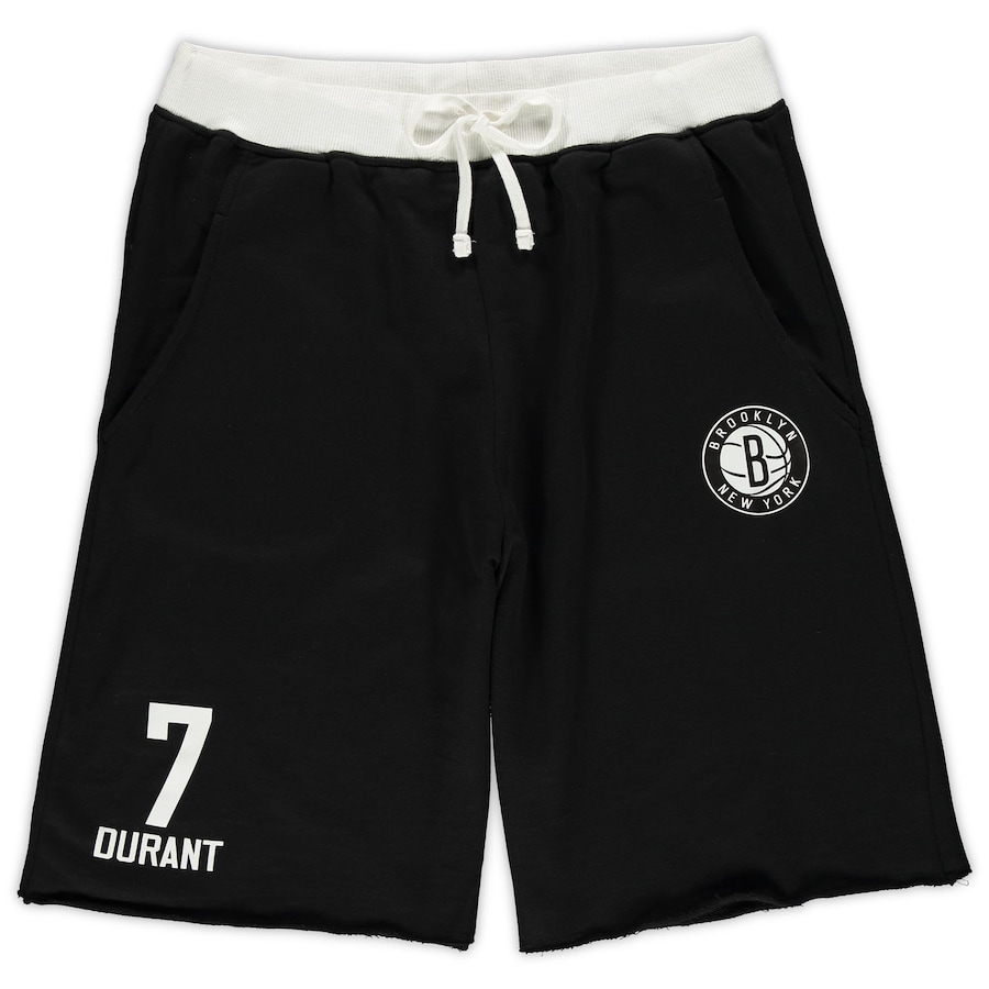 Men's Brooklyn Nets Kevin Durant Majestic Black Big & Tall French Terry Name & Number Shorts