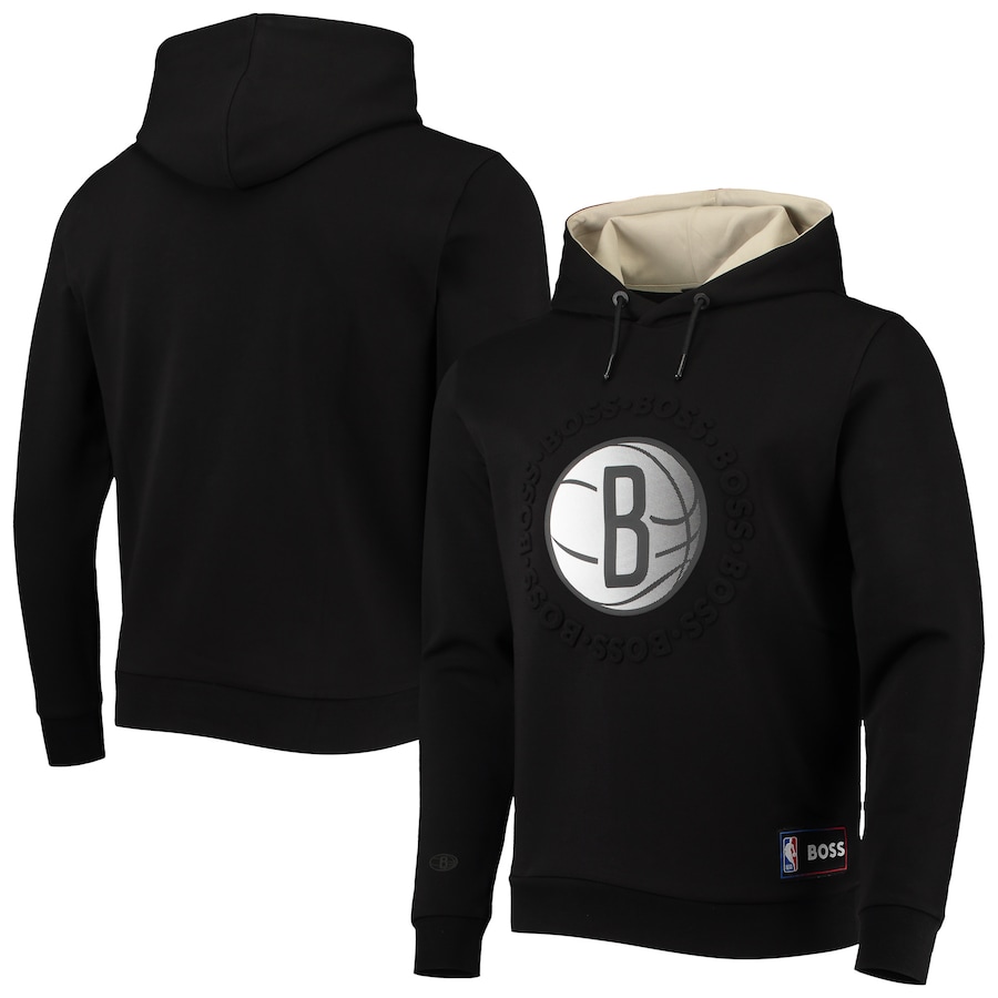 Men's Brooklyn Nets NBA x Hugo Boss Black Bounce Logo Tri-Blend Pullover Hoodie