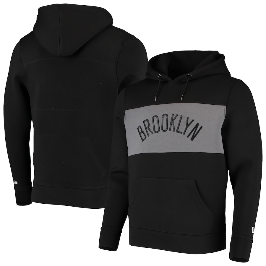 Men's Brooklyn Nets New Era Black Neoprene Colorbock Tri-Blend Pullover Hoodie
